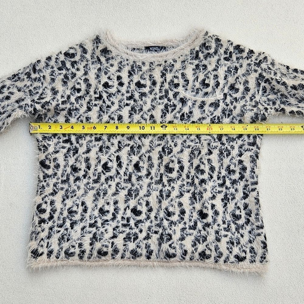 XOXO Black and Cream Fuzzy Soft Long Sleeve Sweater Size L - Picture 5 of 11